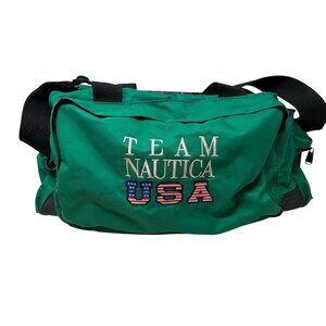 Nautica Team USA Vintage 90's Duffle Gym Travel Bag Retro Green Olympics 22"